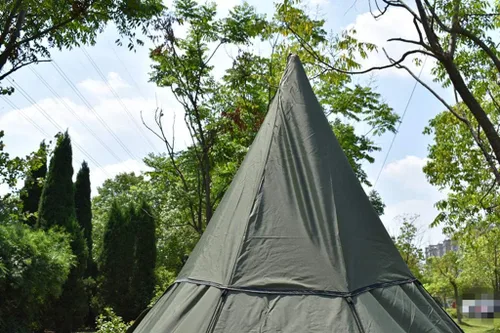 Vista 6 de Tienda caliente Tipi para 4 personas con estufa ignífuga Jack para tubos de combustión con 2 puertas Altura 8.5FT Verde ejército