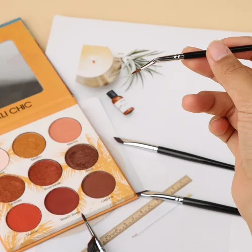 Vista 6 de Juego de 6 brochas para delineador de ojos en ángulo, delineador de ojos de precisión, sombras de ojos, juego de brochas de maquillaje en ángulo