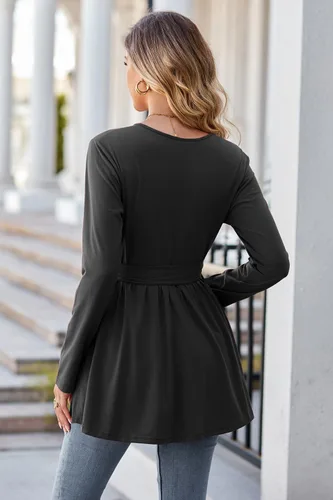Vista 5 de OUGES Túnicas de maternidad para mujer, camisas de manga largacorta, cuello en V, ropa de maternidad para lactancia, blusa casual de embarazo