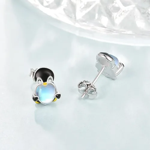 Vista 2 de Dreamboat Moonstone Animal Stud Earrings for Women Girls 925 Sterling Silver Hypoallergenic Cute Cartoon Animal Earrings Birthday Party Jewelry