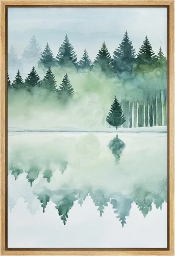 Vista 27 de SIGNWIN Lienzo enmarcado para pared, decoración de guardería de bosques, pájaros voladores, acuarela, montaña, bosque, naturaleza, arte moderno