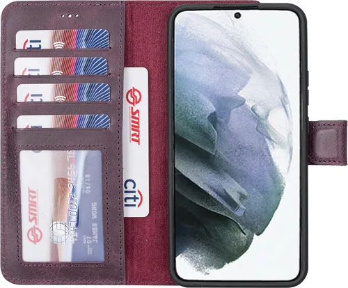 Vista 46 de HARDISTON Funda tipo cartera compatible con Samsung Galaxy S21, hecha a mano, de piel auténtica, cubierta magnética desmontable tipo flip con Negro