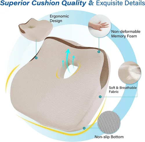 Vista 8 de Cojín de asiento de coche: cojín ergonómico de espuma viscoelástica para aliviar el dolor de ciática, almohada de asiento de conducción más grande