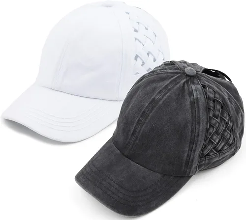 Vista 31 de Funky Junque - Sombrero de cola de caballo para mujer, gorra de béisbol con ajuste ajustable y cola de caballo alta cruzada para uso diario Paquete