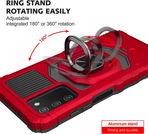 Vista 7 de Para Samsung Galaxy A03S, A03 SE 5G (SM-A037) - Funda protectora a prueba de golpes con soporte de anillo - RS7 Rojo