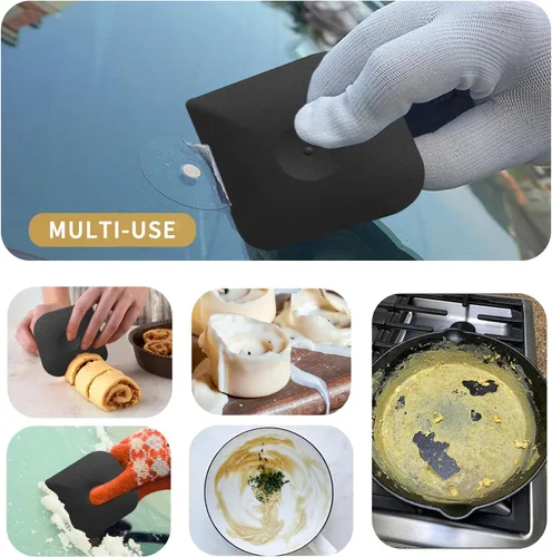 Vista 6 de Juego de herramientas de raspado de ollas de plástico para cocina, 3 piezas de esponja de nylon de plástico para limpieza de sartenes de hierro Negro
