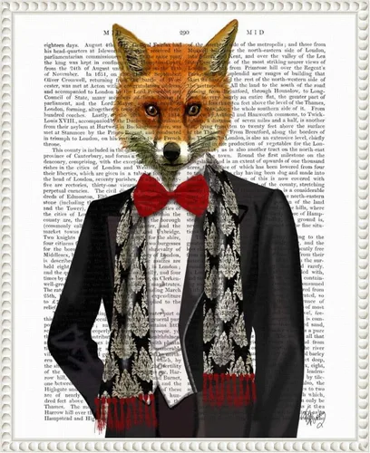 Vista 8 de Amanti Art Fab Funky - Lienzo enmarcado para pared, 20 x 16 pulgadas, zorro con pajarita roja, lienzo enmarcado para pared, obras de arte