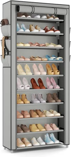 Vista 12 de VTRIN - Zapatero alto, organizador estrecho y vertical para armario o recibidor, 10 niveles, cubierta no tejida, contiene 20-22 pares de zapatos