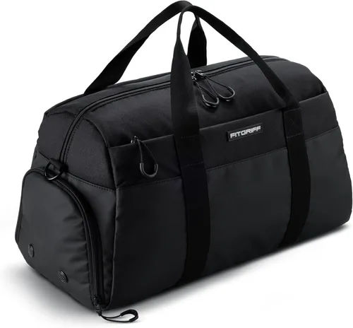 Vista 8 de Fitgriff Bolsa de gimnasio V2 para hombres y mujeres con compartimento para zapatos y artículos húmedos, bolsa de lona para viajes, deportes