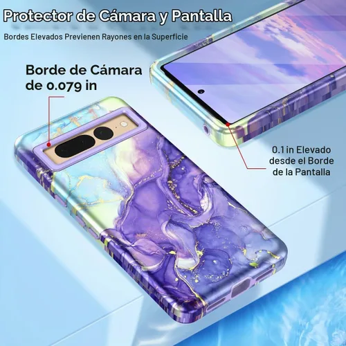 Vista 3 de Btscase Funda para Google Pixel 7 Pro, patrón de mármol 3 en 1, resistente a prueba de golpes, cuerpo completo, policarbonato duro y suave