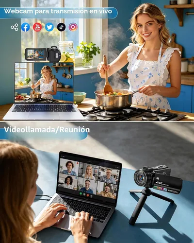 Vista 5 de Cámara de video 4K Videocámara 96MP UHD Vlogging Cámara para YouTube 18X Zoom digital 3.0 IPS Pantalla táctil de rotación de 270° Grabadora de video