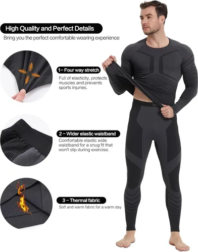 Vista 4 de MEETYOO Conjunto de ropa interior térmica para hombre Sport Long Johns Base Layer