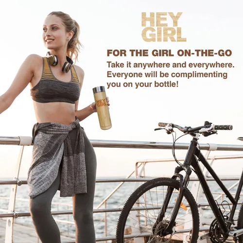 Vista 7 de Hey Girl - Botella infusor de té de bambú con colador de té, botella de agua aislada de acero inoxidable para té y café de hojas sueltas, vaso de té