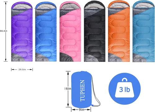 Vista 7 de tuphen - Sacos de dormir para adultos, niños, niñas, mochileros, senderismo, camping, forro de microfibra, clima frío y cálido, 4 estaciones, uso