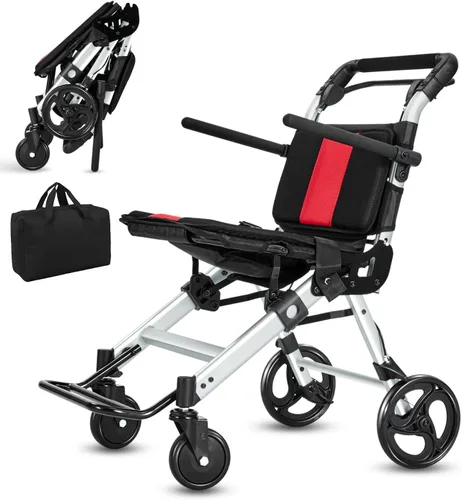 Vista 12 de Sillas de ruedas para adultos, silla de ruedas de transporte, sillas plegables ligeras con frenos de mano, sillas de ruedas portátiles de viaje