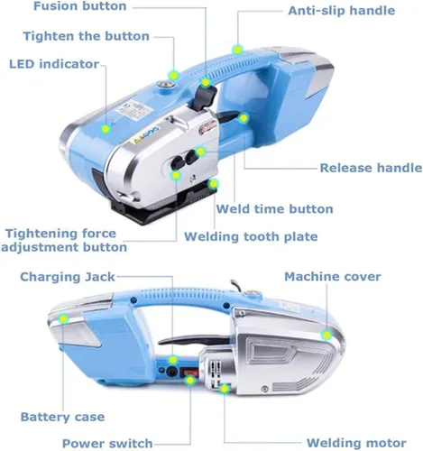 Vista 4 de Fleje eléctrico, empacadora eléctrica portátil, correa de acero de plástico Petpp Flejadora Correa de plástico automática de fusión en caliente