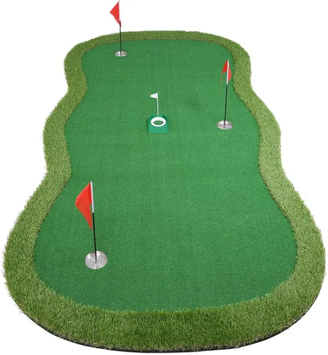 Vista 9 de Chriiena Alfombrilla de Golf para Practica, Alfombrilla de Golf Verde Grande, Alfombrilla Profesional de Entrenamiento de Golf