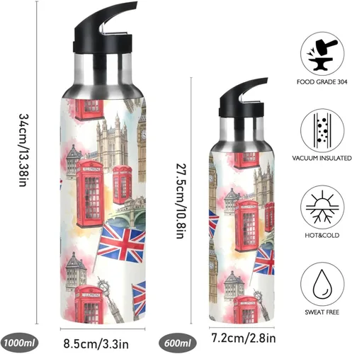 Vista 2 de Botella de agua de acero inoxidable aislada al vacío de 32 onzas, botella de agua deportiva sin BPA para gimnasio, viajes al aire libre, escuela