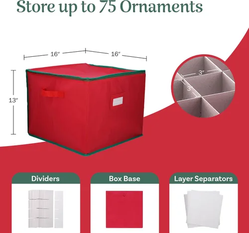 Vista 3 de Caja para guardar adornos navideños, con separadores, de la marca Tiny Tim Totes (capacidad para 75 adornos)