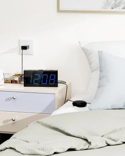 Vista 7 de Reloj despertador súper fuerte con agitador de cama, reloj despertador vibratorio para personas que duermen con problemas auditivos y adolescentes