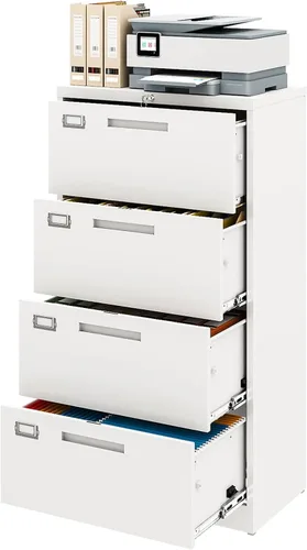 Vista 21 de Archivador de metal con 2 cajones con cerradura, gabinete archivador con soporte para impresora móvil y estantes para archivos de tamaño Negro