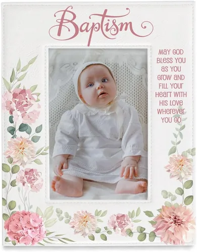 Vista 7 de KATE POSH Marco de fotos de bautismo para niña, decoración de flores rosas, bautizo, regalo religisoso, de padrinos, bebé nuevo (4 x 6 horizontal)