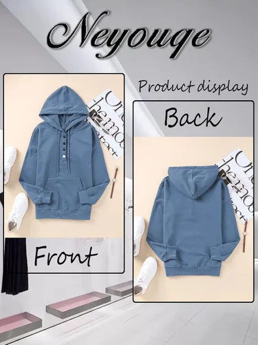 Vista 26 de NEYOUQE Sudaderas de moda para mujer, para otoño e invierno, con botones de un cuarto, sudaderas casuales de moda con cuello redondo