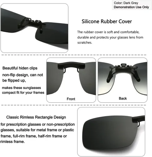 Vista 5 de Long Keeper Gafas de sol polarizadas con clip sin montura para mujeres y hombres, cuadrados, no abatibles, para pesca, conducción