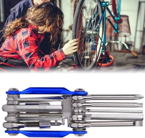Vista 2 de plplaaoo Kit de herramientas de reparación de bicicleta de montaña, multiherramienta de bicicleta de metal ligero, juego de herramientas