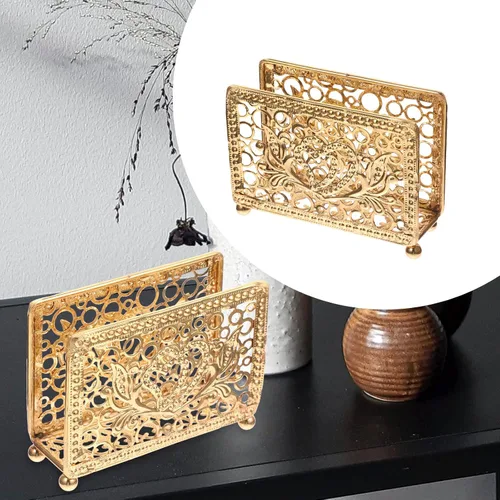 Vista 9 de Retro Metal Napkin Holder Upright Serviette Rack Gold Rectangular Iron Napkin Stand for Restaurant Table and Home Kitchen Decor