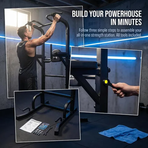 Vista 8 de BARWING Power Tower - Estación de barra de dominadas de altura ajustable para gimnasio en casa, equipo de entrenamiento de fuerza, 550 libras