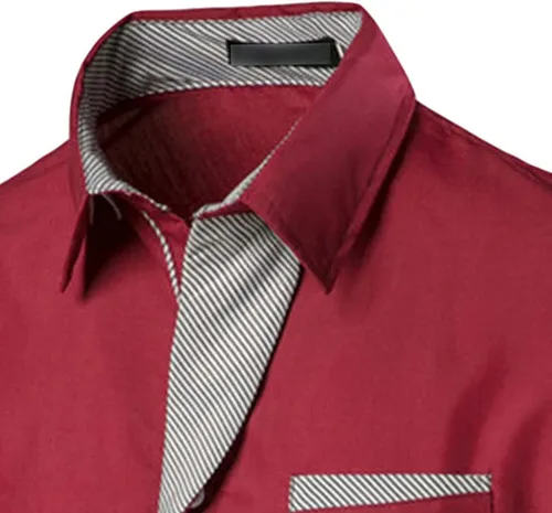 Vista 2 de Camisa de contraste de moda para hombre, manga larga, ajuste delgado, casual, con botones, cuello a cuadros, camisa con botones