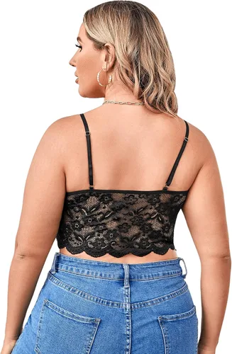 Vista 2 de SOLY HUX Brasier sin aros de encaje floral sexy con ribete festoneado y tirantes ajustables, cuello en V, bralette diario para mujer