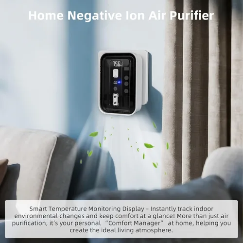 Vista 7 de Ionizadores de aire enchufables y purificador de aire iónico, generador de iones negativos, con pantalla de temperatura, eliminador de olores sin