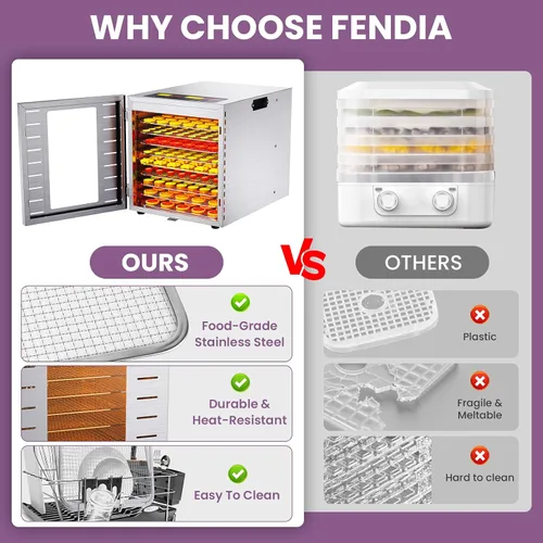 Vista 6 de Deshidratador de alimentos para carne seca, 9 bandejas grandes de acero inoxidable, deshidratador de frutas de 800 W con control remoto