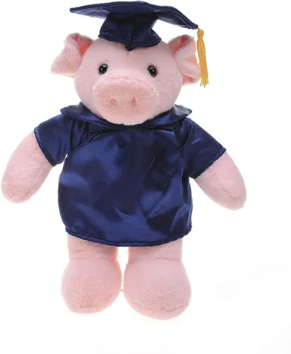 Vista 10 de Plushland Juguetes de peluche de cerdo, regalos para el día de graduación, texto personalizado, nombre o logotipo de tu escuela en el vestido, lo