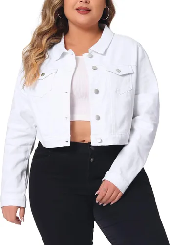 Vista 20 de uxcell Chaquetas de mezclilla cortas con botones de talla grande para mujer con costuras 2025