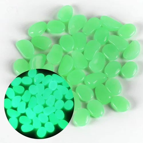 Vista 12 de 600 piedras decorativas que brillan en la oscuridad, piedras luminosas de jardín que brillan con luz y energía solar para decoración al aire libre