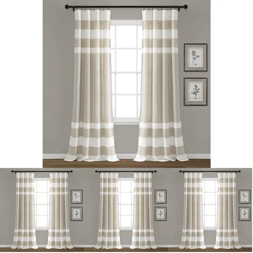 Vista 13 de Lush Decor Juego de cortinas de ventana de algodón teñido con hilo de rayas grises (84 x 40 pulgadas)
