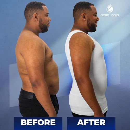 Vista 2 de QORE LOGIQ Camisas de compresión de ginecomastia para hombres, camiseta sin mangas adelgazante, moldeador de cuerpo, fajas para hombres, sujetador