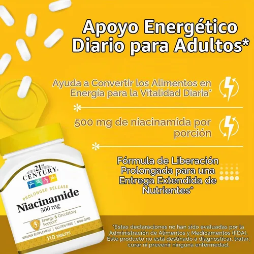 Vista 2 de 21st Century Tabletas de liberación prolongada de 500 mg de niacinamida, 110
