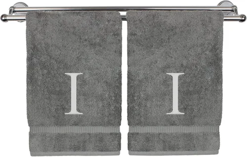 Vista 87 de Toalla de mano monogramada, regalo personalizado, juego de 2 - Toalla bordada con letra de bloque dorada - Extra absorbente 100% algodón turco