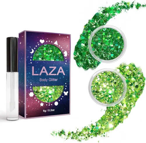 Vista 13 de Laza Purpurina corporal, 2 tarros de lentejuelas gruesas holográficas con pegamento de purpurina, perfecto para mujeres, sombra de ojos, maquillaje