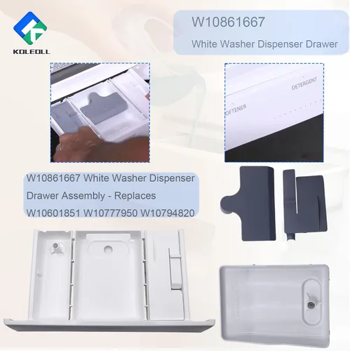 Vista 3 de W10861667 - Conjunto de cajón dispensador de arandela blanca – Reemplaza W10601851 W10777950 W10794820 compatible con lavadora Whirlpool Maytag