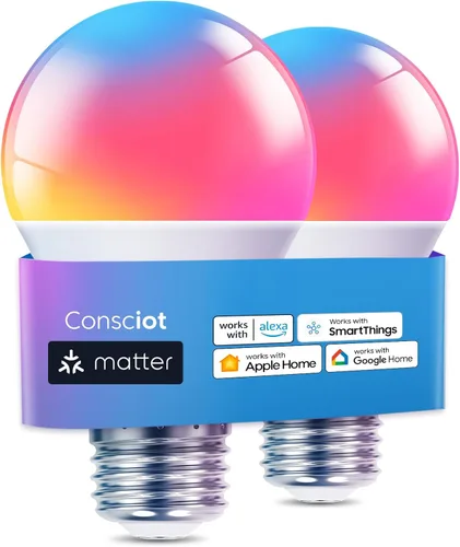 Vista 11 de Consciot Bombillas inteligentes con control remoto, bombilla LED que funciona con Alexa y Google Home, bombilla que cambia de color, bombillas A19