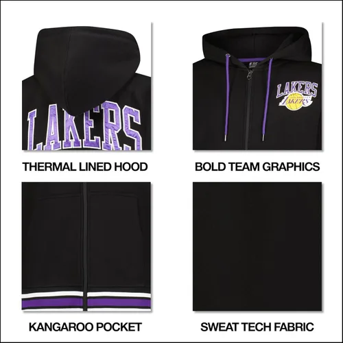 Vista 5 de Ultra Game Chaqueta con capucha oficial de la NBA MVP de calidad prémium con cremallera completa para hombre Negro