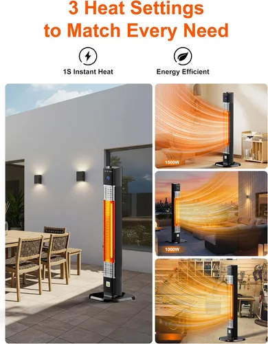 Vista 3 de Uthfy Calentador eléctrico para patio al aire libre, calentador infrarrojo de 1500 W con temporizador de 24 horas, control remoto, impermeable