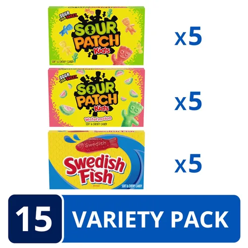 Vista 3 de SOUR PATCH KIDS and SWEDISH FISH - Paquete variado de dulces suaves y masticables, dulces a granel, día de la madre, 15 cajas