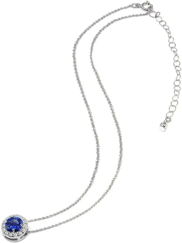 Vista 5 de B. BRILLIANT Sterling Silver Genuine or Synthetic Gemstone Round Halo Slide Short Choker Necklace for Girls Women Bridesmaids