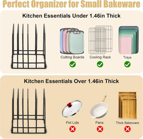 Vista 3 de Organizador de tabla de cortar para gabinete de cocina, estante de almacenamiento de hojas de galletas, soporte divisores de gabinete con 5 ranuras